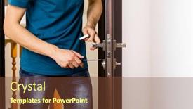 Presentation with doorknob - Theme having man-repairing-a-doorknob-handyman background and a tawny brown colored foreground