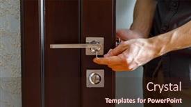  Presentation with doorknob - Beautiful PPT layouts featuring man-repairing-a-doorknob backdrop and a wine colored foreground
