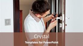  Presentation with doorknob - PPT theme featuring man-repairing-a-doorknob background and a tawny brown colored foreground