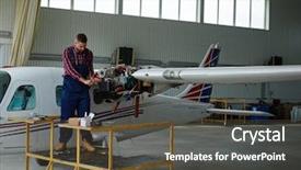  Presentation with hangar - Slides consisting of man repairing airplane in hangar background and a tawny brown colored foreground