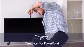  Presentation with broken home - Colorful PPT theme enhanced with man-repairing-broken-tv backdrop and a navy blue colored foreground