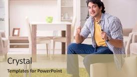  Presentation with home - Cool new slide set with man repairing chair at home backdrop and a coral colored foreground