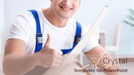  Presentation with room - PPT theme with man-repairing-chair and a soft green colored foreground