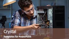  Presentation with old desktop computer - Beautiful presentation featuring man repairing computer desktop backdrop and a tawny brown colored foreground