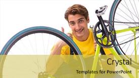  Presentation with bike - Colorful slide deck enhanced with man repairing his bike isolated backdrop and a yellow colored foreground