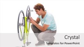  Presentation with bike - Colorful theme enhanced with man repairing his bike isolated backdrop and a light gray colored foreground
