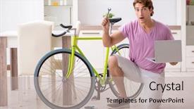  Presentation with bicycle - PPT layouts featuring man repairing his broken bicycle background and a mint green colored foreground