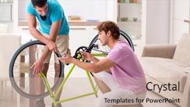  Presentation with bicycle - Audience pleasing presentation consisting of man repairing his broken bicycle backdrop and a soft green colored foreground