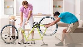  Presentation with carbon fiber bicycle frame - Slides having man repairing his broken bicycle background and a soft green colored foreground