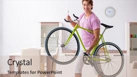  Presentation with bicycle - Theme enhanced with man repairing his broken bicycle background and a soft green colored foreground