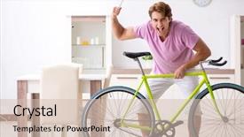  Presentation with bicycle - Beautiful PPT theme featuring man repairing his broken bicycle backdrop and a soft green colored foreground