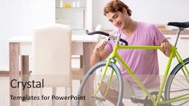  Presentation with bicycle generator - Slides enhanced with man repairing his broken bicycle background and a soft green colored foreground
