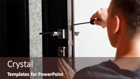  Presentation with doorknob - Presentation consisting of man-repairing-the-doorknob-carpenter background and a wine colored foreground