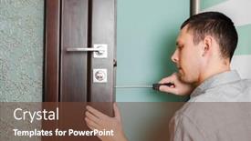  Presentation with doorknob - Beautiful PPT theme featuring man-repairing-the-doorknob-carpenter backdrop and a tawny brown colored foreground
