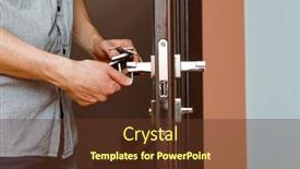  Presentation with man door - PPT theme with man-repairing-the-doorknob-closeup background and a tawny brown colored foreground