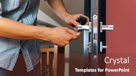  Presentation with doorknob - Presentation with man-repairing-the-doorknob-closeup background and a tawny brown colored foreground