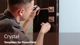  Presentation with man door - Amazing PPT theme having man-repairing-the-doorknob-closeup backdrop and a tawny brown colored foreground