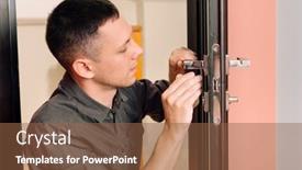  Presentation with man door - Slide set consisting of man-repairing-the-doorknob-closeup background and a tawny brown colored foreground