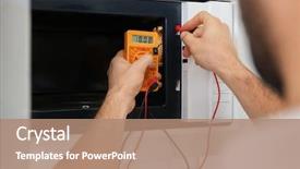  Presentation with multimeter - Theme having man repairing with multimeter microwave background and a coral colored foreground
