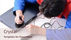  Presentation with multimedia service center - Audience pleasing presentation design consisting of man repairman repairing dvd player backdrop and a lemonade colored foreground