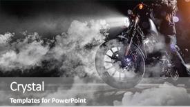  Presentation with motorcycle - Beautiful presentation theme featuring man rider at night fog backdrop and a gray colored foreground
