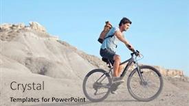  Presentation with rides - Audience pleasing presentation theme consisting of man rides a bicycle on a mountain backdrop and a light gray colored foreground