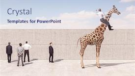  Presentation with rides - Presentation theme featuring man-rides-a-giraffe background and a sky blue colored foreground