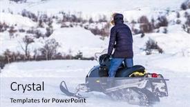  Presentation with rides - Colorful PPT layouts enhanced with man rides on snowmobile backdrop and a light blue colored foreground