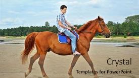  Presentation with horse riding - Amazing presentation theme having man riding a horse backdrop and a coral colored foreground