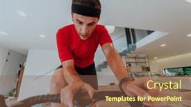  Presentation with simulation - Theme featuring man-riding-a-triathlon-bike background and a tawny brown colored foreground