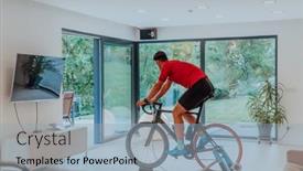  Presentation with simulation - Presentation design featuring man-riding-a-triathlon-bike background and a light blue colored foreground