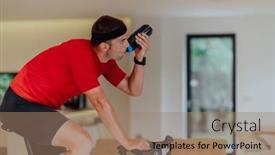  Presentation with simulation - Presentation design enhanced with man-riding-a-triathlon-bike background and a coral colored foreground