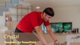  Presentation with simulation - Theme having man-riding-a-triathlon-bike background and a coral colored foreground