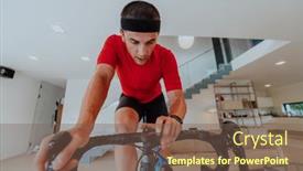  Presentation with simulation - Presentation theme enhanced with man-riding-a-triathlon-bike background and a violet colored foreground