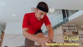  Presentation with simulation - Presentation theme featuring man-riding-a-triathlon-bike background and a violet colored foreground