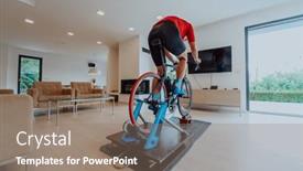  Presentation with simulation - Presentation design having man-riding-a-triathlon-bike background and a coral colored foreground