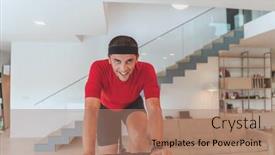  Presentation with simulation - Slide set featuring man-riding-a-triathlon-bike background and a coral colored foreground