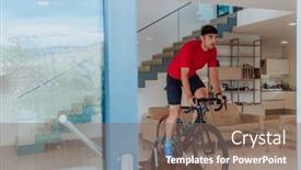  Presentation with simulation - Slide set featuring man-riding-a-triathlon-bike background and a violet colored foreground