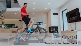  Presentation with simulation - Presentation with man-riding-a-triathlon-bike background and a light gray colored foreground