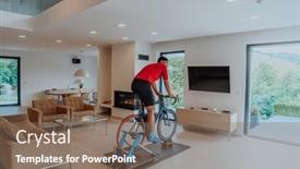  Presentation with simulation - Presentation theme having man-riding-a-triathlon-bike background and a violet colored foreground