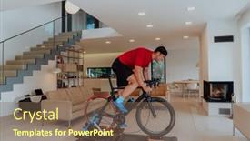  Presentation with simulation - PPT theme featuring man-riding-a-triathlon-bike background and a violet colored foreground