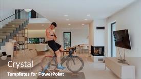  Presentation with simulation - PPT theme with man-riding-a-triathlon-bike background and a violet colored foreground