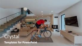  Presentation with simulation - Presentation theme consisting of man-riding-a-triathlon-bike background and a violet colored foreground