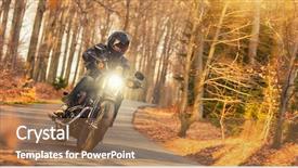  Presentation with forest road - PPT theme with man riding chopper on road background and a coral colored foreground