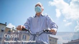  Presentation with covid coronavirus - Beautiful slide deck featuring man-riding-his-bike backdrop and a ocean colored foreground
