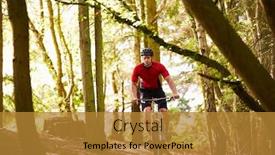  Presentation with mountain bike - Slide deck with man riding mountain bike through woods background and a gold colored foreground