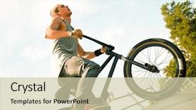  Presentation with bmx - Colorful presentation design enhanced with man riding on a bmx backdrop and a soft green colored foreground