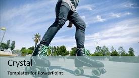  Presentation with outdoors - Audience pleasing PPT layouts consisting of man roller skating with quad backdrop and a light blue colored foreground