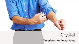  Presentation with blue - Slide deck enhanced with man rolling up his blue background and a sky blue colored foreground