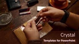  Presentation with tobacco - Cool new theme with man-rolls-a-cigarette-tobacco backdrop and a wine colored foreground